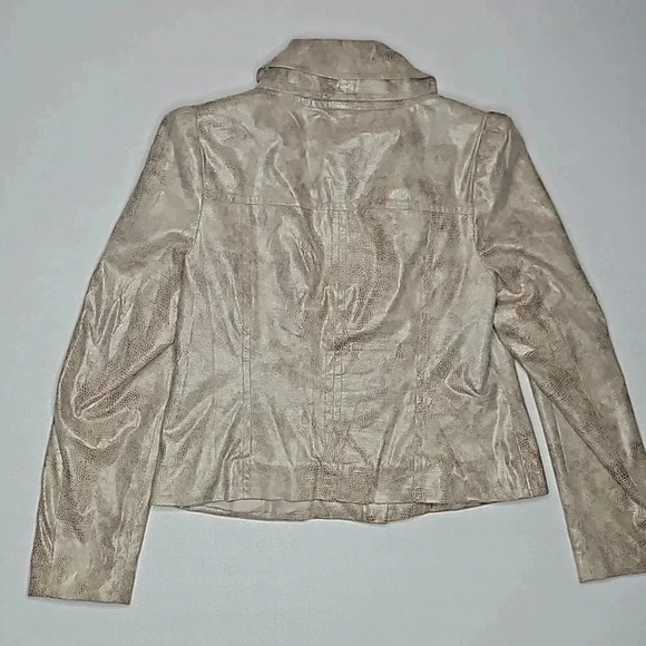 INC International Concepts Faux Snakeskin Beige Ruffle Puff Sleeve Jacket - Picture 12 of 16